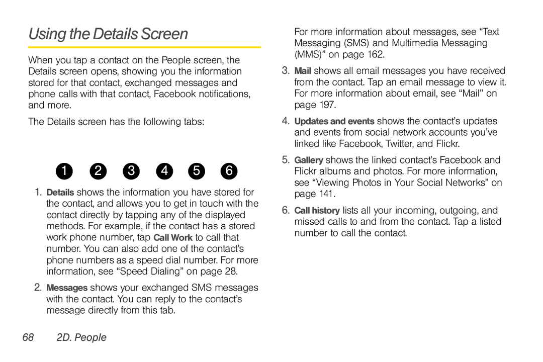 Sprint Nextel PG86100 manual Using the Details Screen, 68 2D. People 