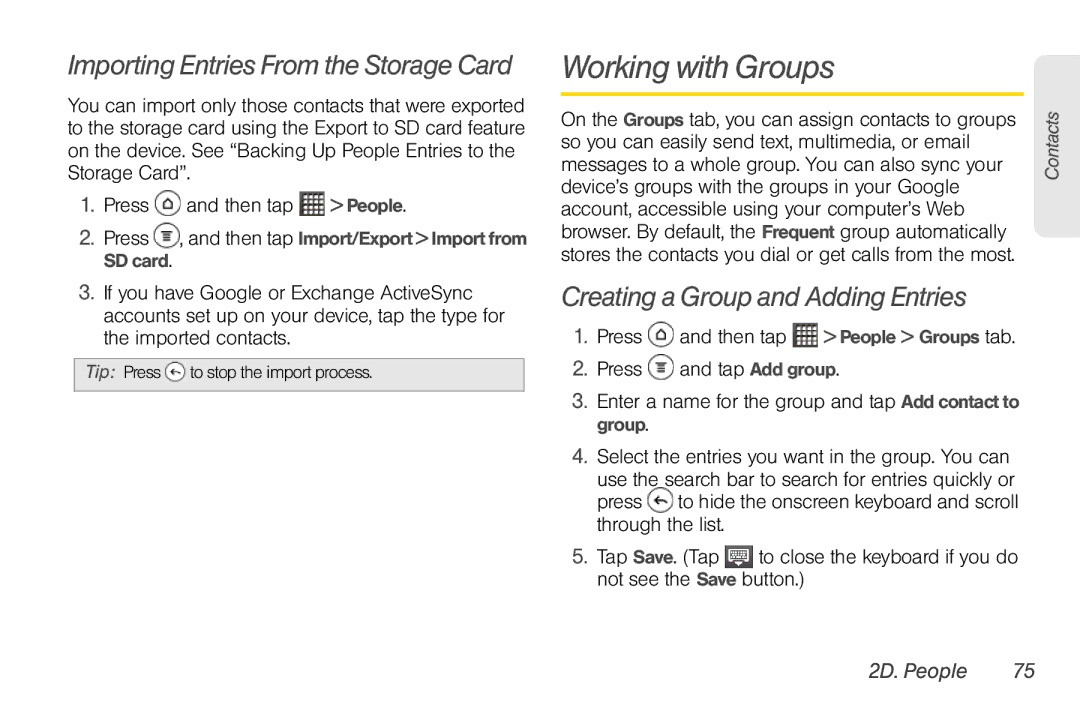 Sprint Nextel PG86100 manual Working with Groups, Creating a Group and Adding Entries 