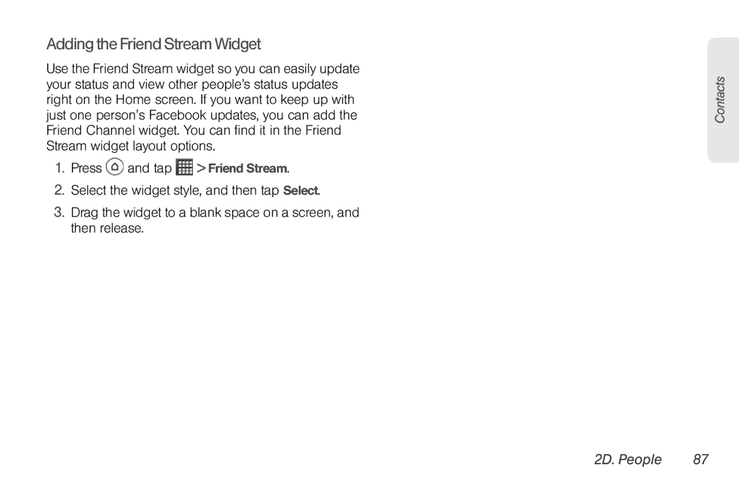 Sprint Nextel PG86100 manual Adding the Friend Stream Widget 