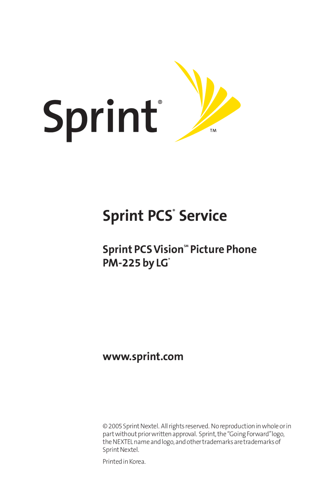 Sprint Nextel manual Sprint PCS Service, Sprint PCS VisionSM Picture Phone PM-225 by LG 