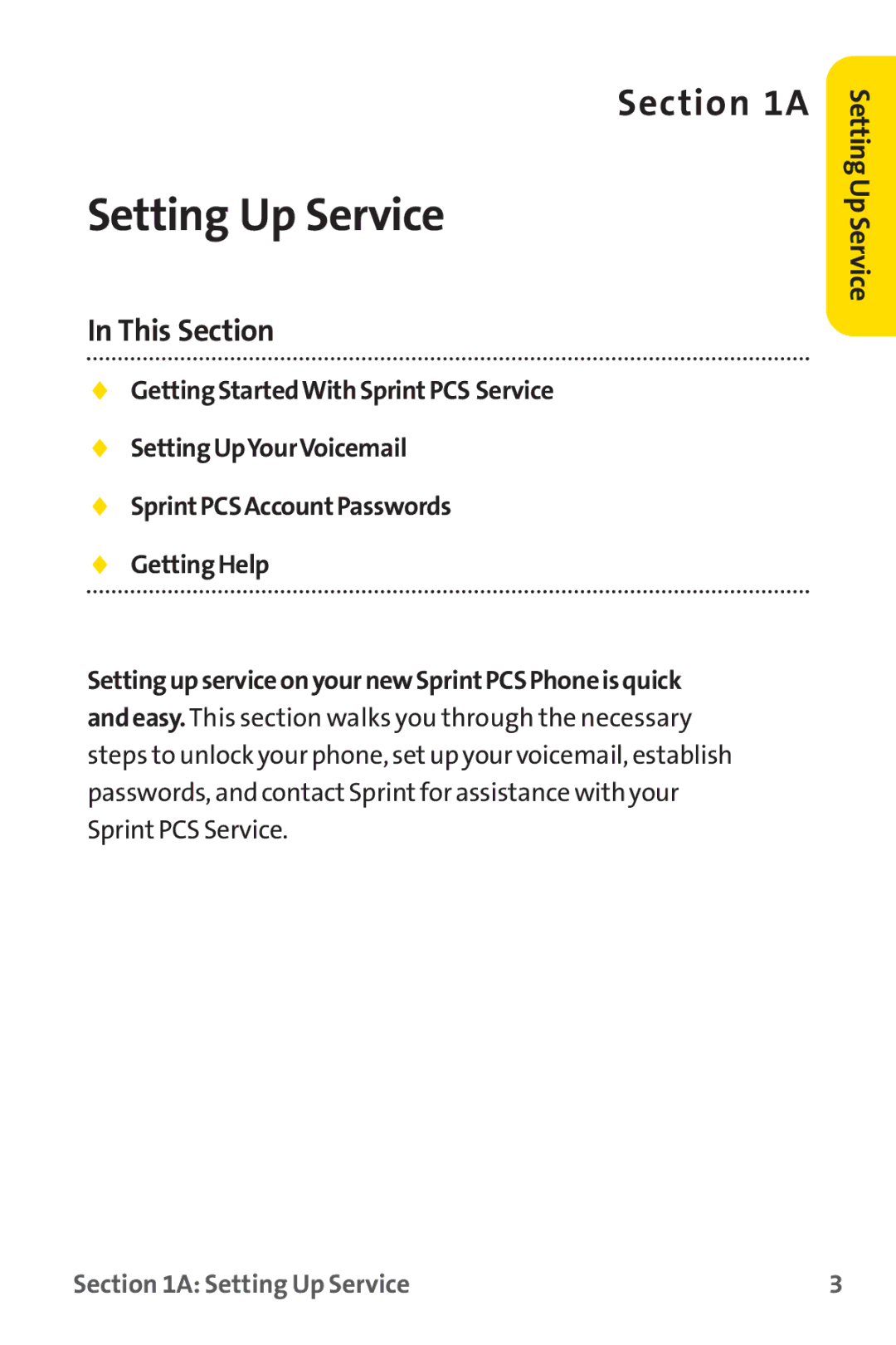 Sprint Nextel PM-225 manual Setting Up Service, This Section 