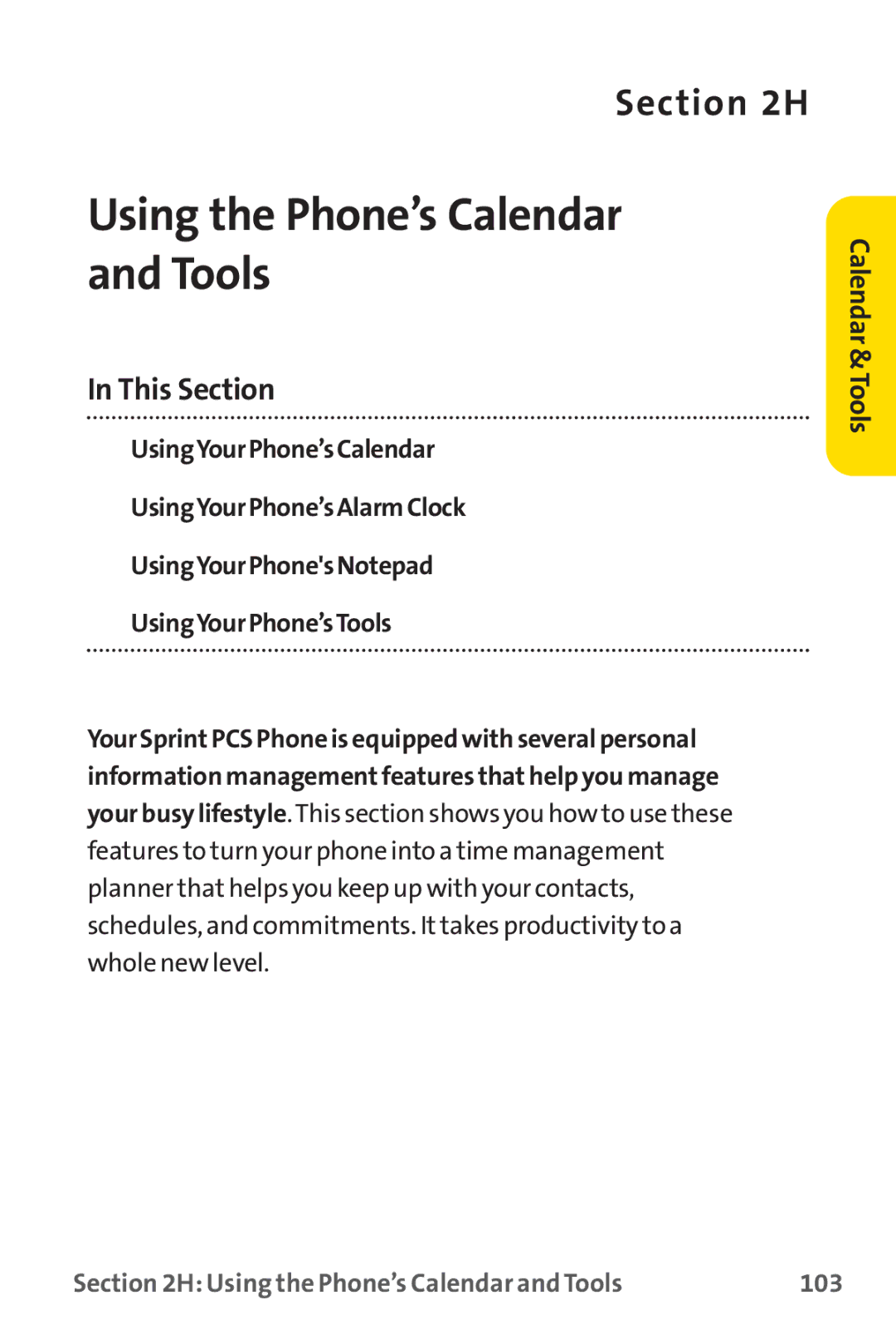 Sprint Nextel PM-225 manual Using the Phone’s Calendar and Tools 103 