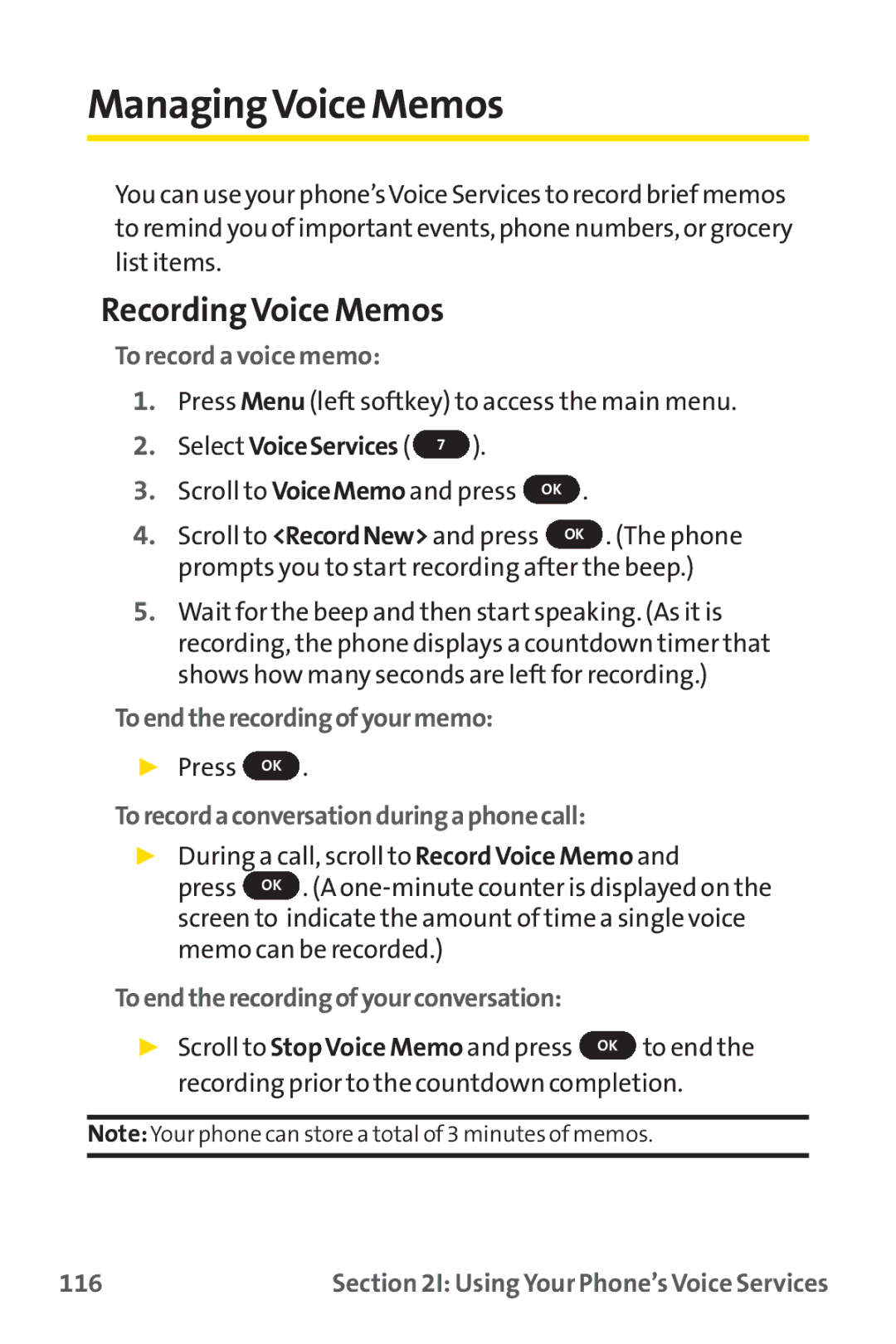 Sprint Nextel PM-225 manual ManagingVoice Memos, Recording Voice Memos 