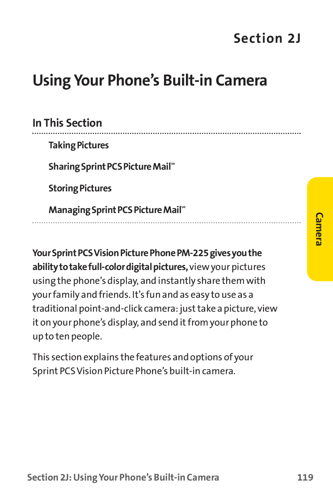 Sprint Nextel PM-225 manual Using Your Phone’s Built-in Camera 119 