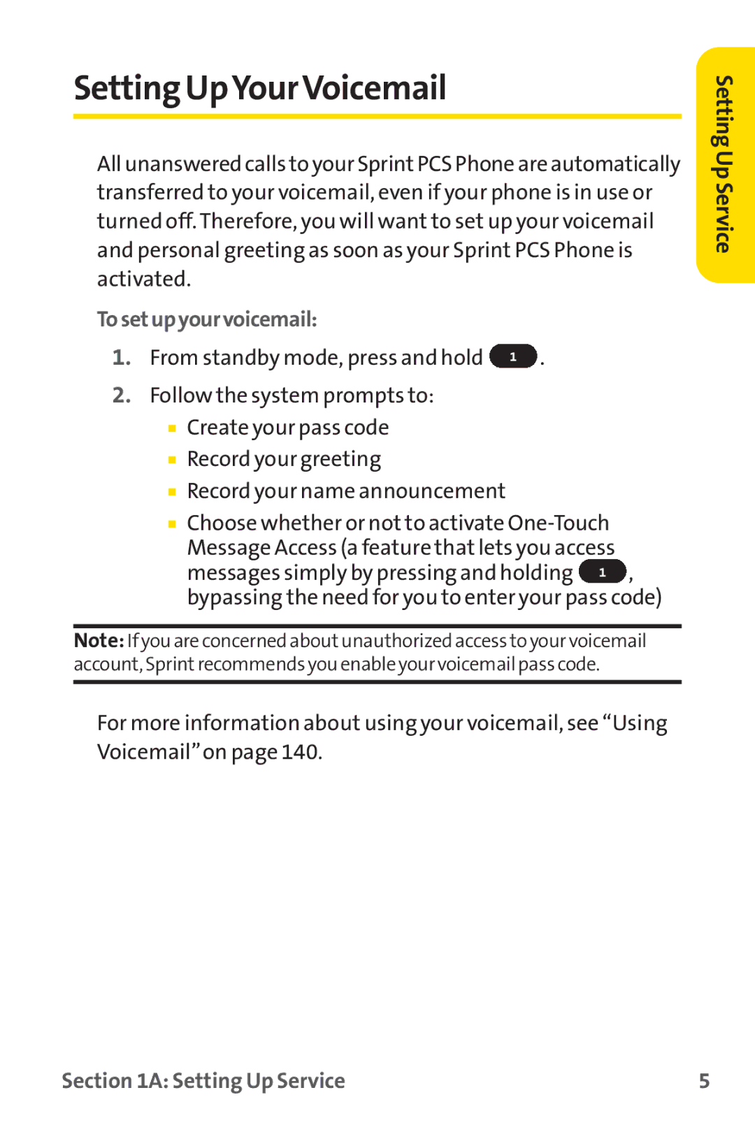 Sprint Nextel PM-225 manual Setting UpYourVoicemail, Tosetupyourvoicemail 