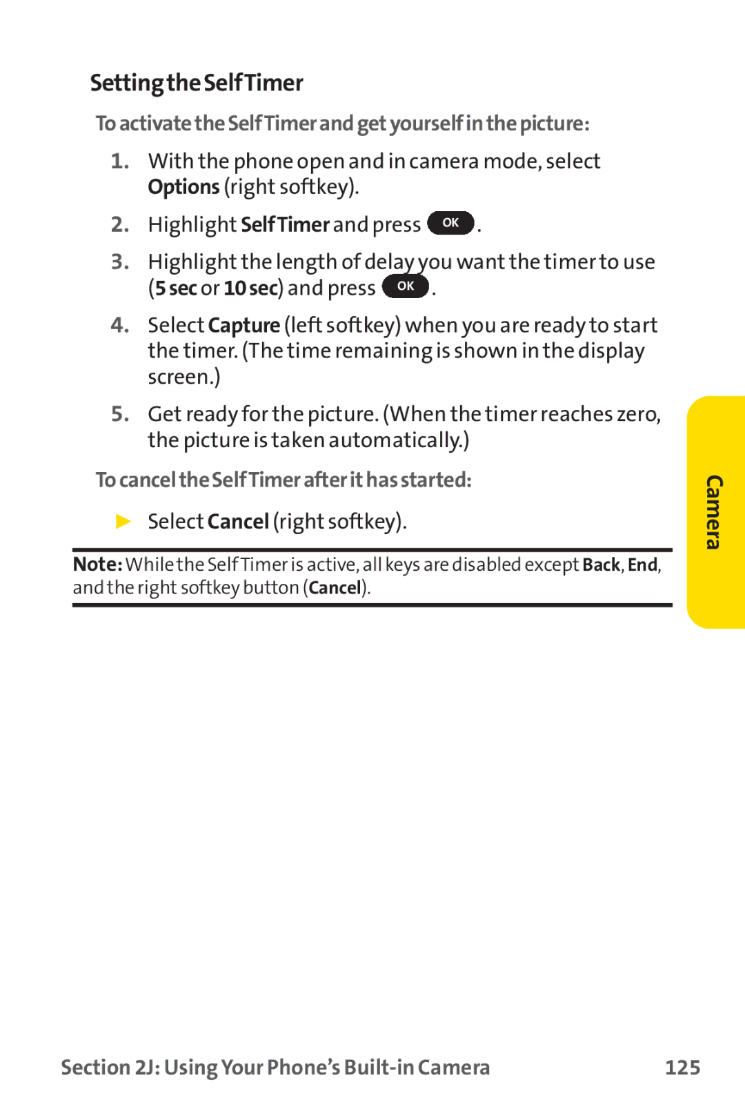 Sprint Nextel PM-225 manual SettingtheSelfTimer, ToactivatetheSelfTimerandgetyourselfinthepicture 