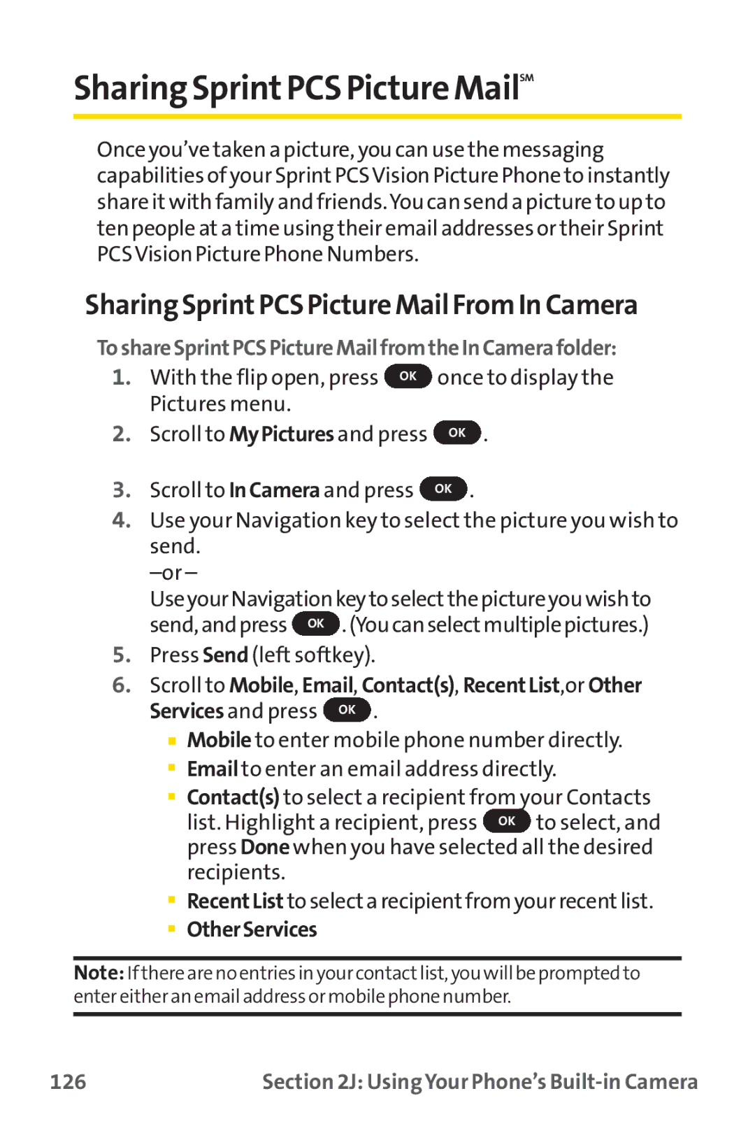 Sprint Nextel PM-225 manual Sharing SprintPCS Picture MailSM, Sharing SprintPCS Picture Mail From In Camera, 126 