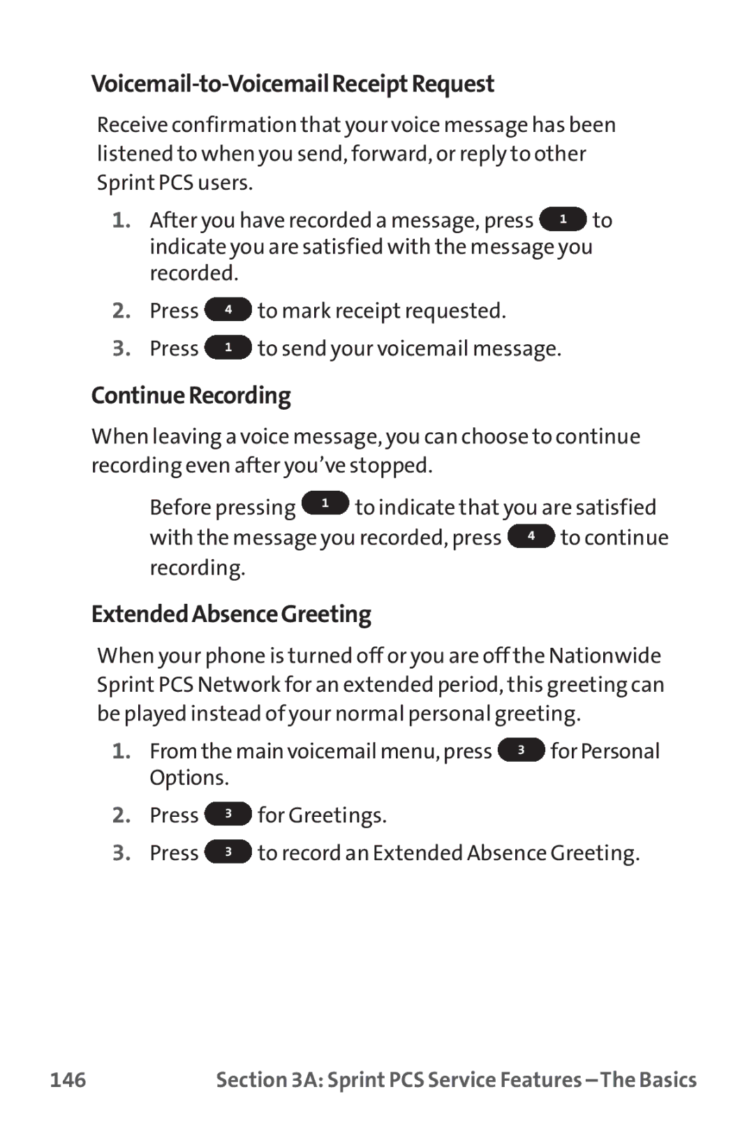 Sprint Nextel PM-225 manual Voicemail-to-VoicemailReceiptRequest, ContinueRecording, ExtendedAbsenceGreeting, 146 