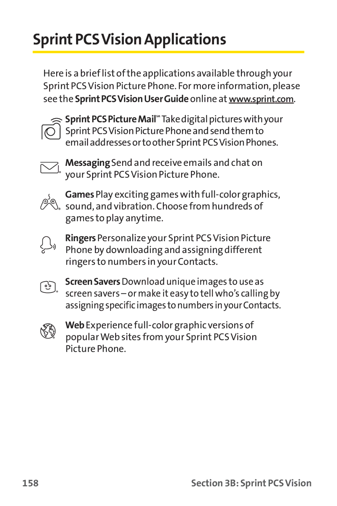 Sprint Nextel PM-225 manual SprintPCSVision Applications, 158 