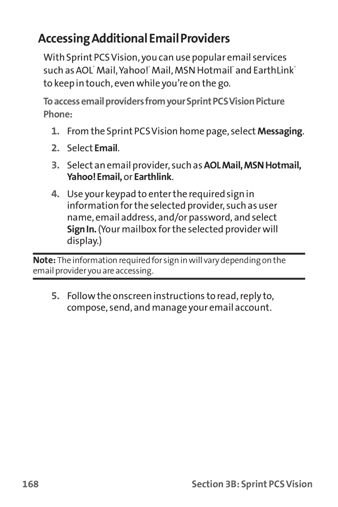 Sprint Nextel PM-225 manual AccessingAdditionalEmailProviders, 168 