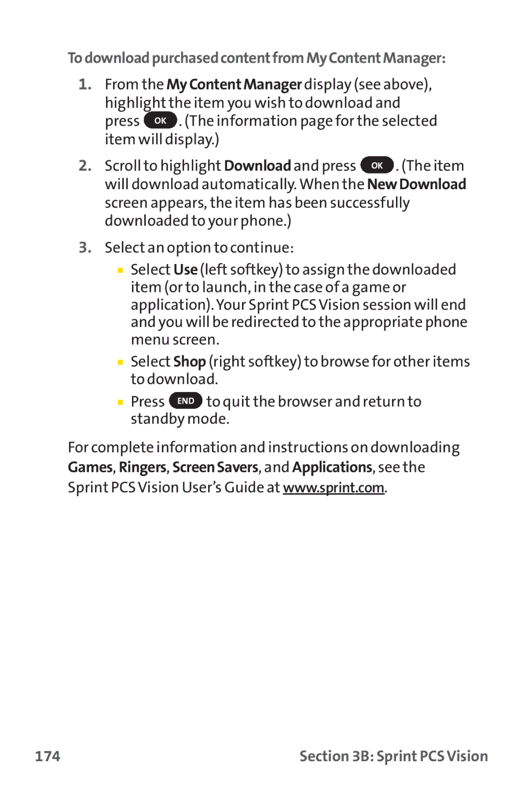 Sprint Nextel PM-225 manual TodownloadpurchasedcontentfromMyContentManager, 174 