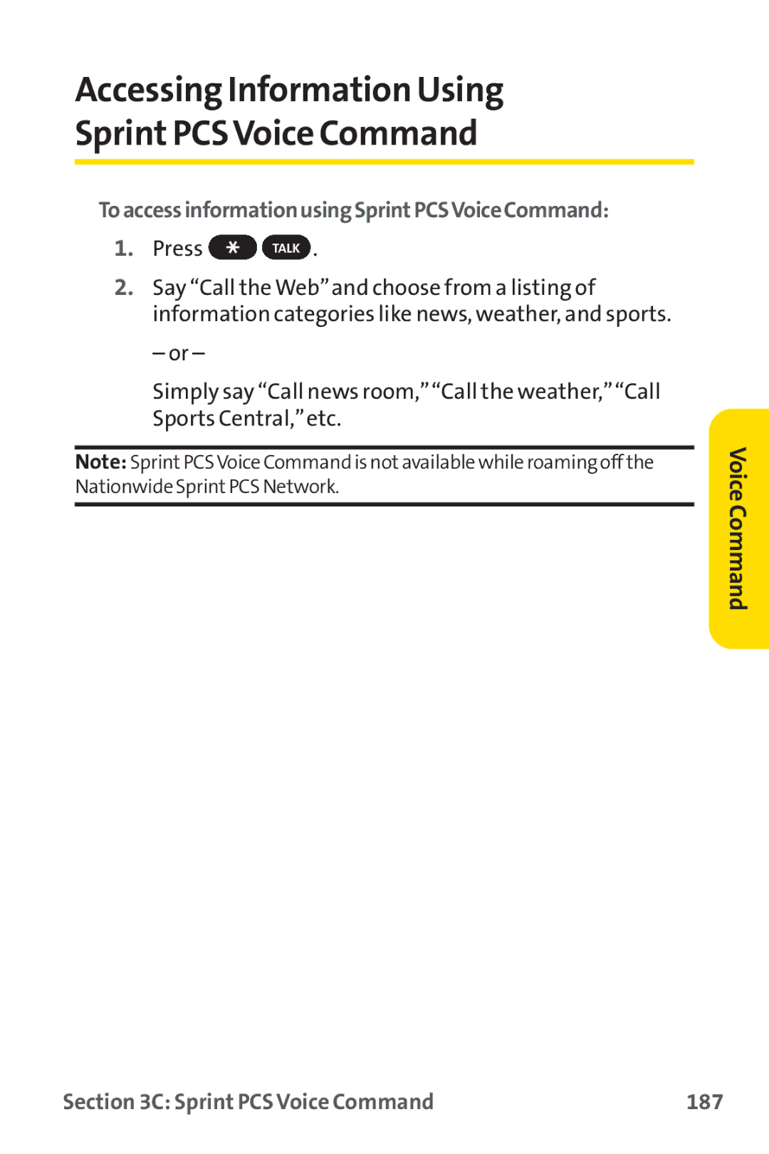 Sprint Nextel PM-225 Accessing Information Using Sprint PCSVoice Command, ToaccessinformationusingSprintPCSVoiceCommand 