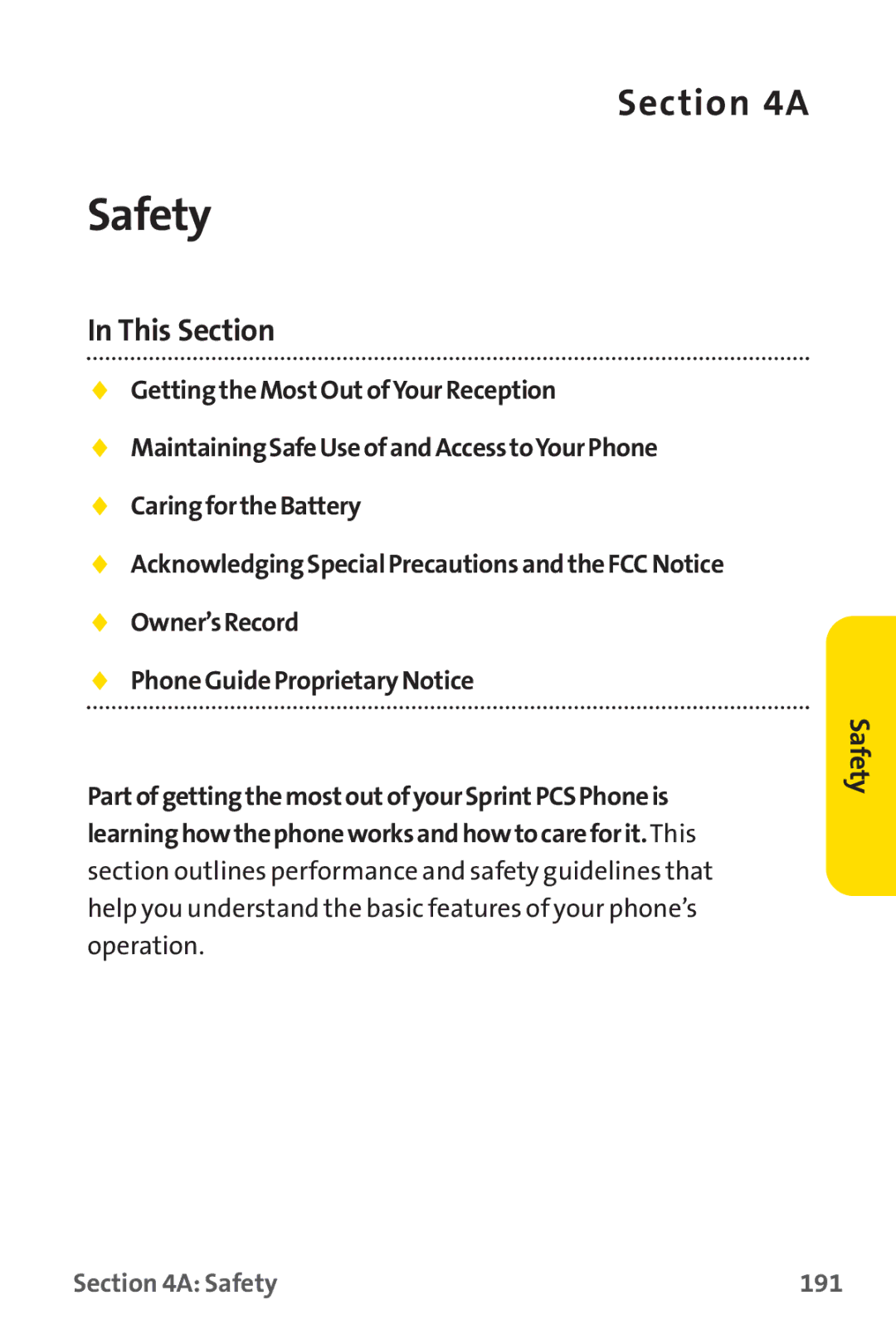 Sprint Nextel PM-225 manual Safety 191 