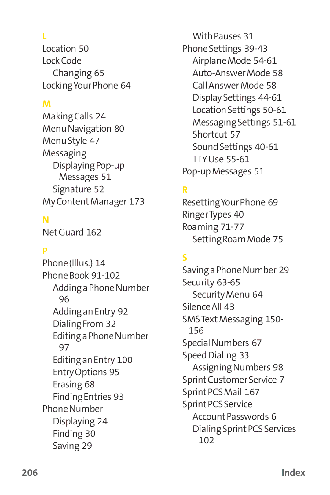 Sprint Nextel PM-225 manual 206 