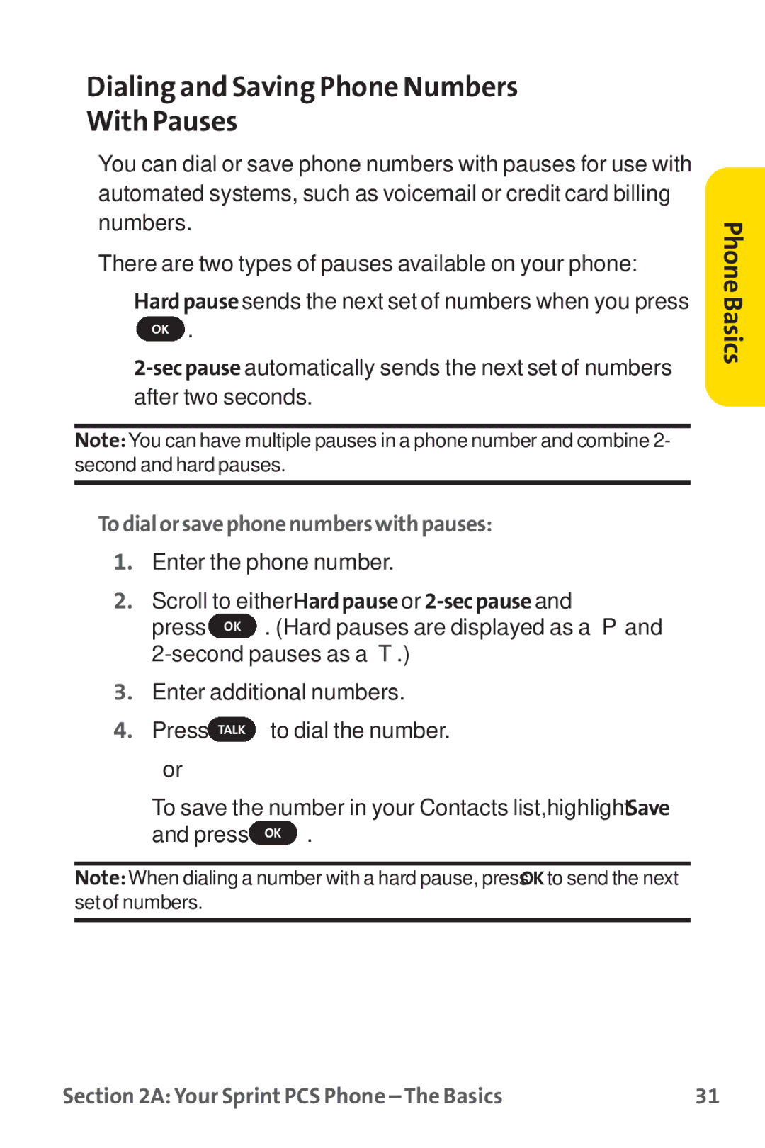 Sprint Nextel PM-225 manual Dialing and Saving Phone Numbers With Pauses, Todialorsavephonenumberswithpauses 