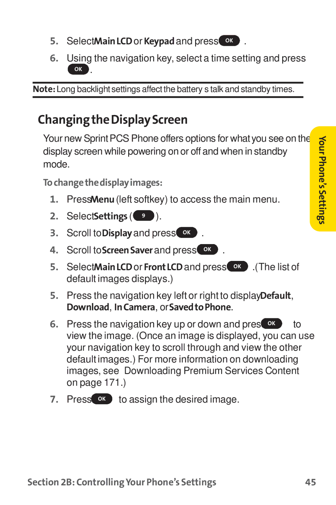 Sprint Nextel PM-225 manual Changing the Display Screen, Tochangethedisplayimages 