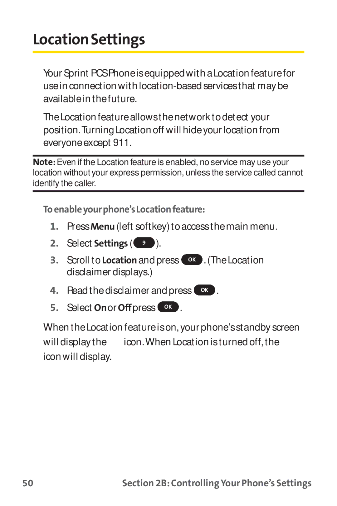 Sprint Nextel PM-225 manual Location Settings, Toenableyourphone’sLocationfeature 