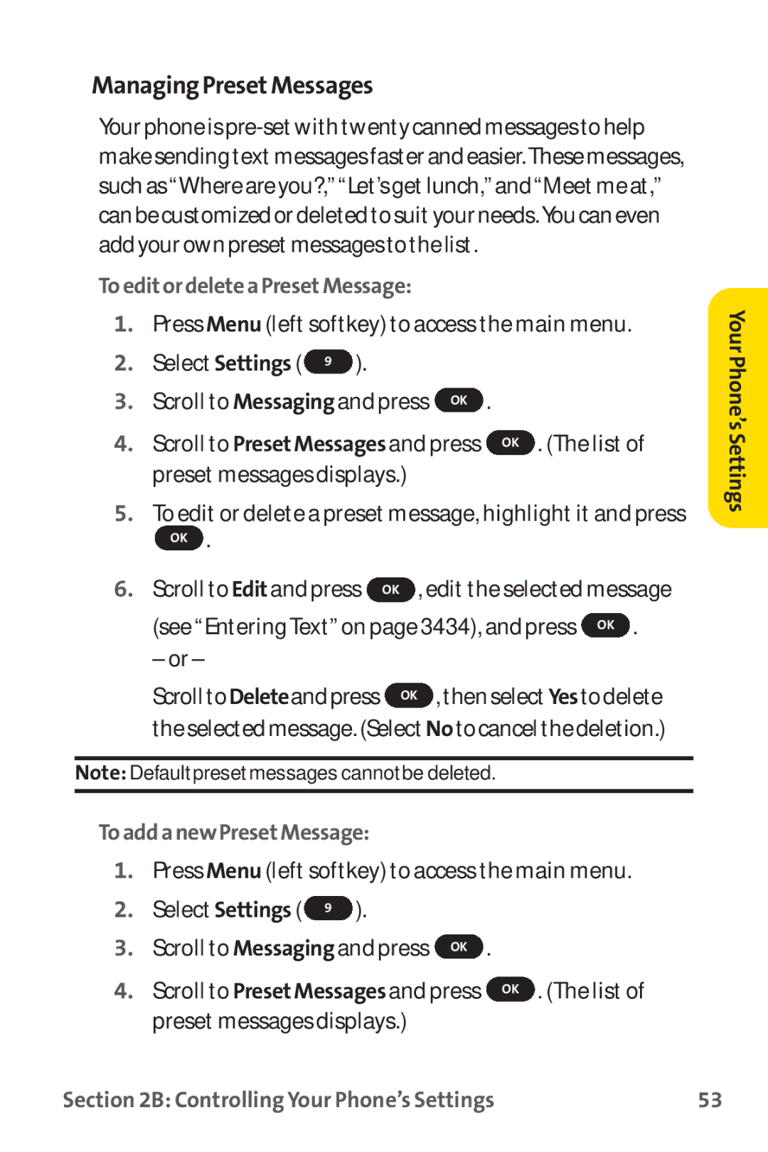 Sprint Nextel PM-225 manual ManagingPresetMessages, ToeditordeleteaPresetMessage, ToaddanewPresetMessage 