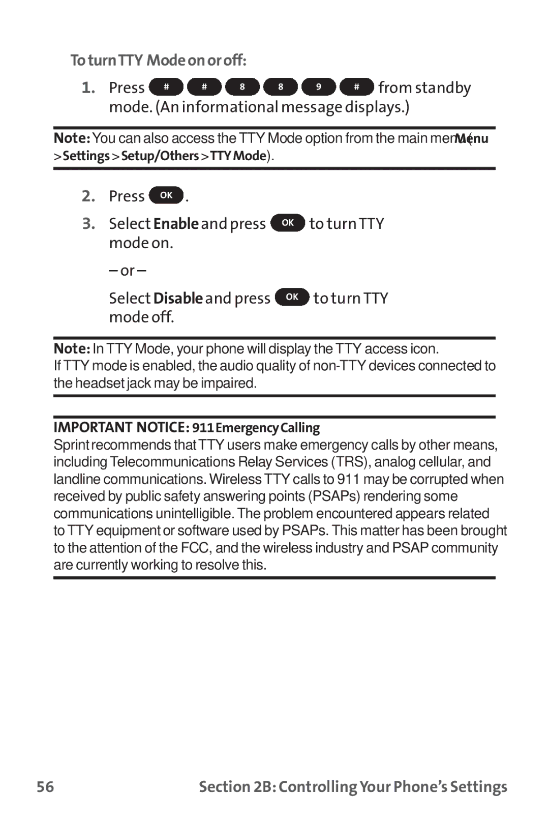 Sprint Nextel PM-225 manual Press From standby, Mode off To turn TTY 