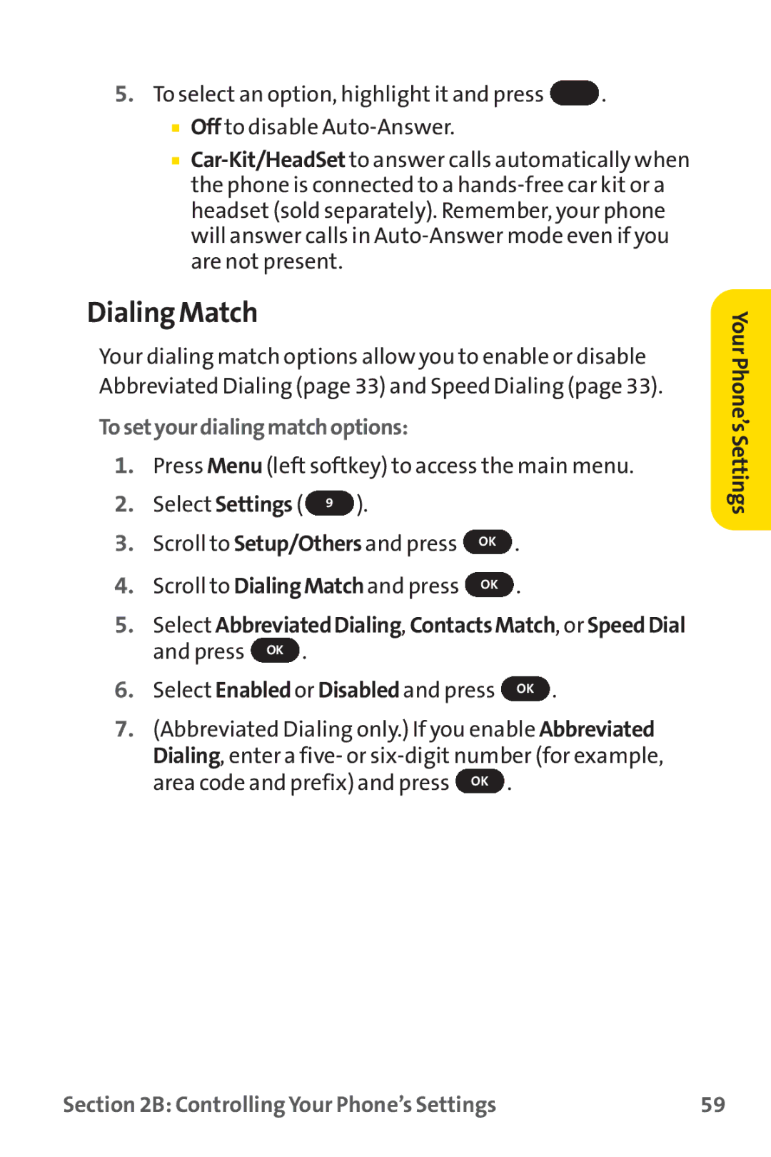 Sprint Nextel PM-225 manual Dialing Match, Tosetyourdialingmatchoptions 