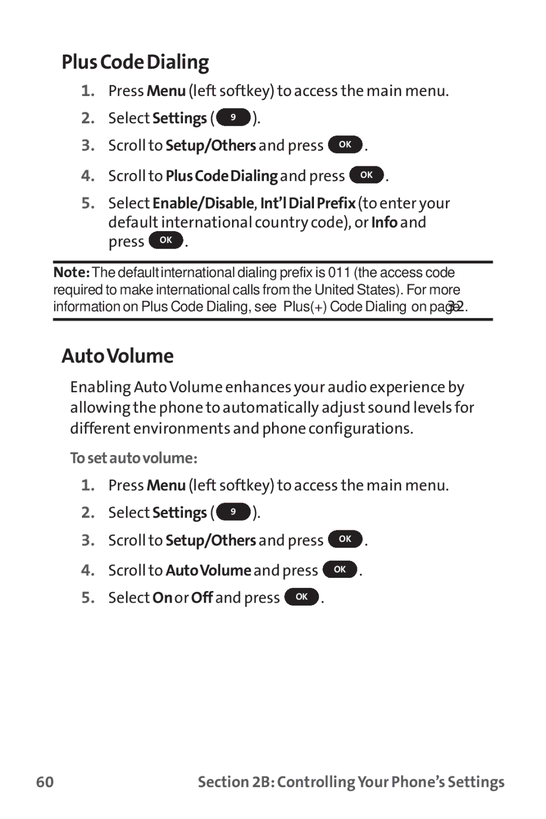 Sprint Nextel PM-225 manual Plus Code Dialing, AutoVolume, Tosetautovolume 