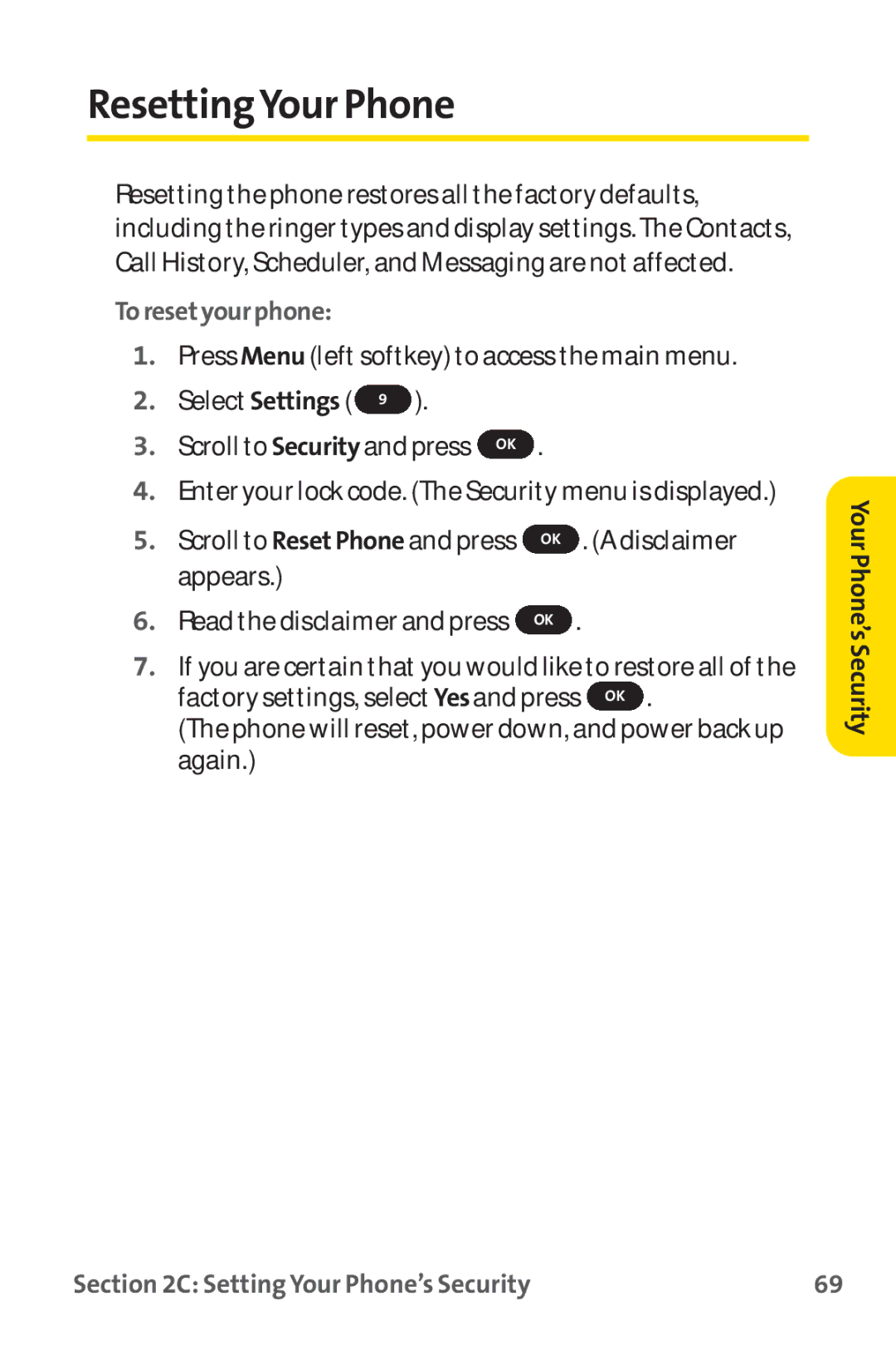 Sprint Nextel PM-225 manual ResettingYour Phone, Toresetyourphone 