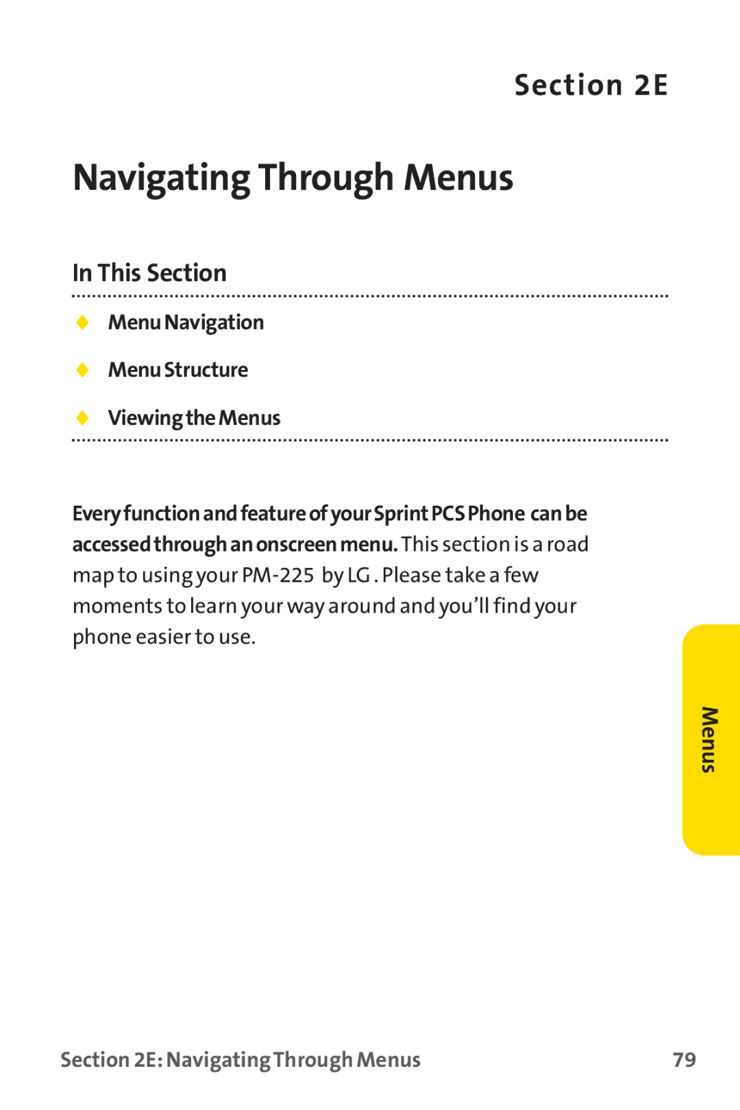 Sprint Nextel PM-225 manual Navigating Through Menus 