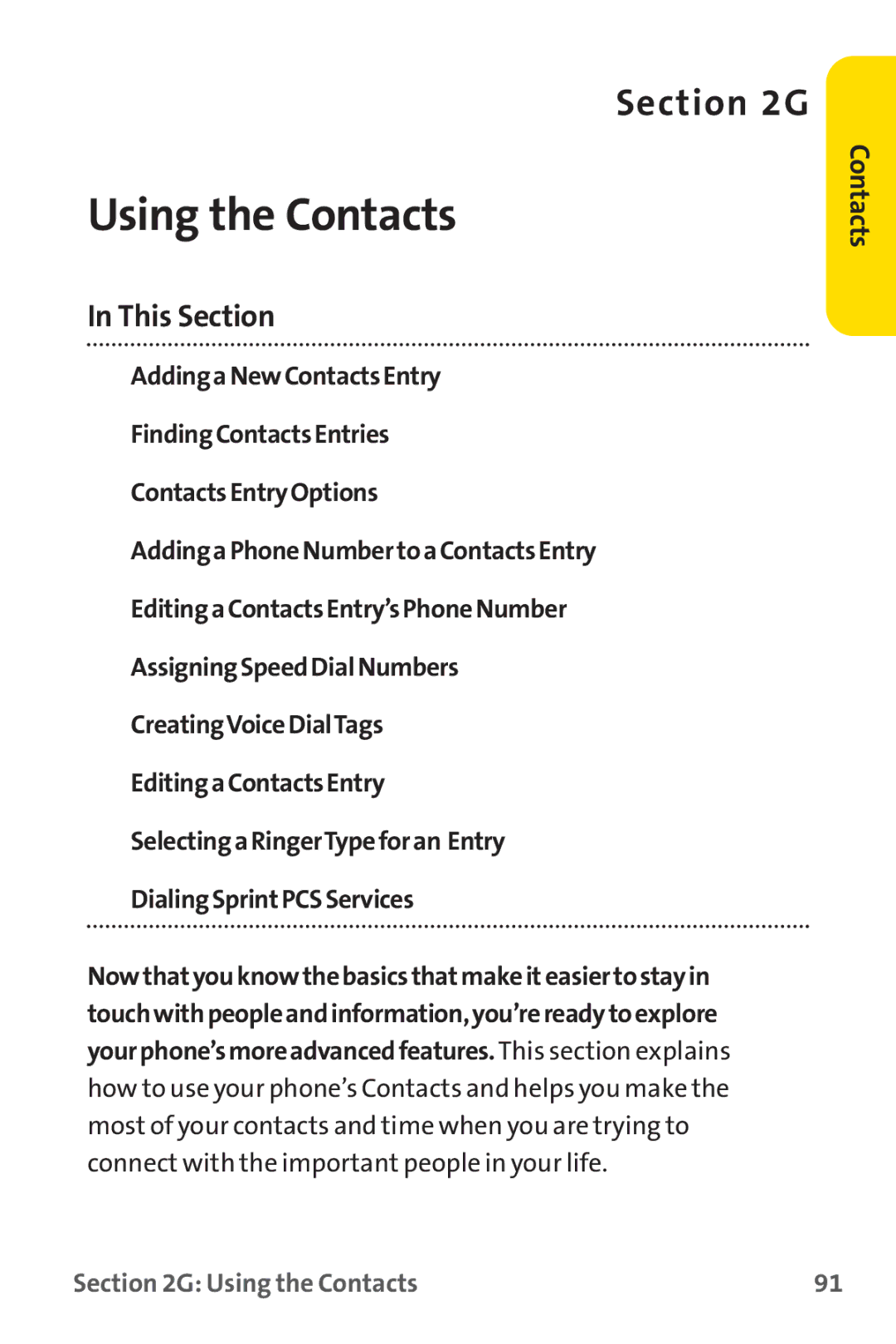 Sprint Nextel PM-225 manual Using the Contacts 