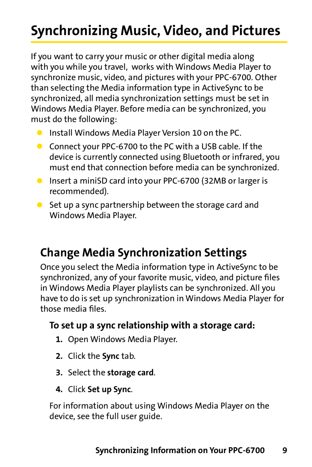 Sprint Nextel PPC-6700 Synchronizing Music, Video, and Pictures, Change Media Synchronization Settings, Click Set up Sync 