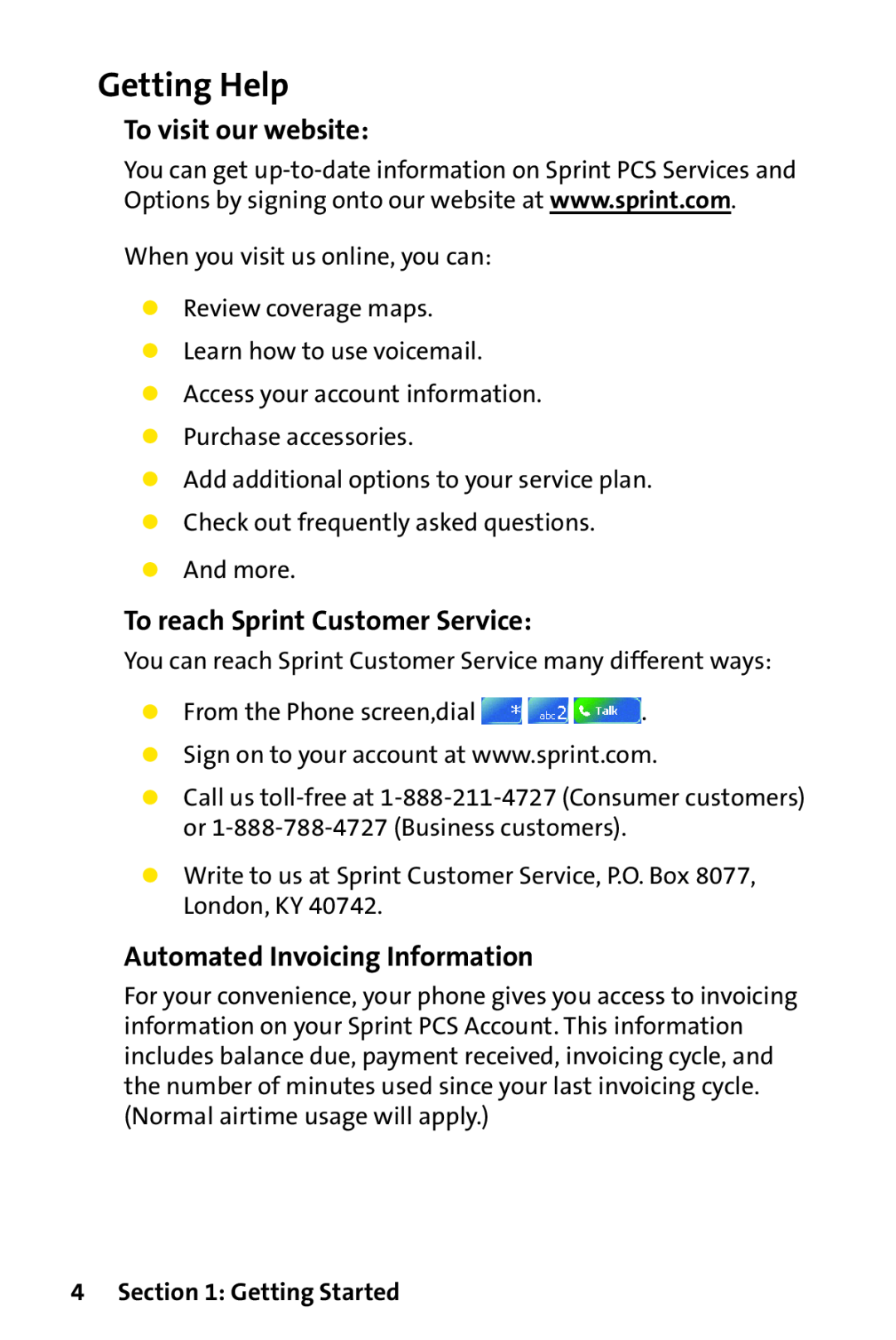 Sprint Nextel PPC-6700 manual Getting Help, To visit our website, To reach Sprint Customer Service, Getting Started 