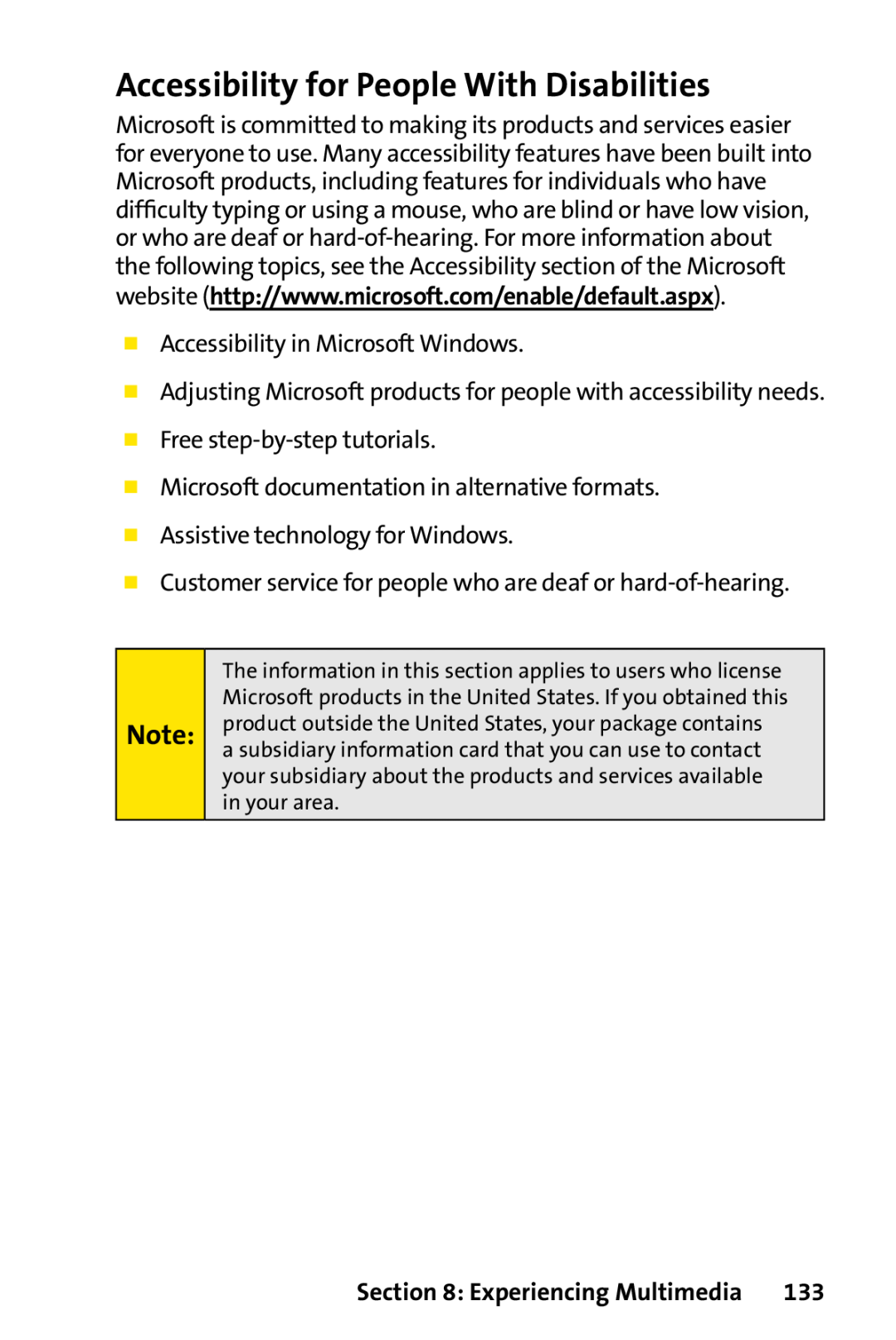Sprint Nextel PPC-6700 manual Accessibility for People With Disabilities,  Accessibility in Microsoft Windows 