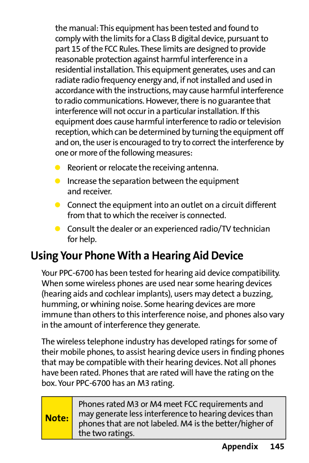 Sprint Nextel PPC-6700 manual Using Your Phone With a Hearing Aid Device, Appendix 