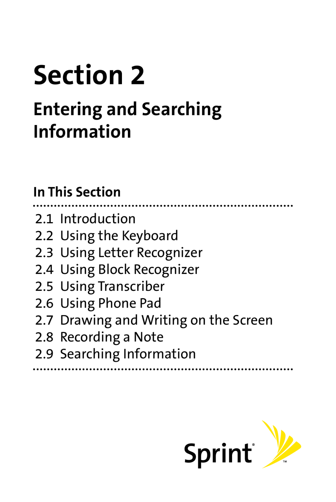 Sprint Nextel PPC-6700 Entering and Searching Information, Introduction 2.2 Using the Keyboard 2.3 Using Letter Recognizer 