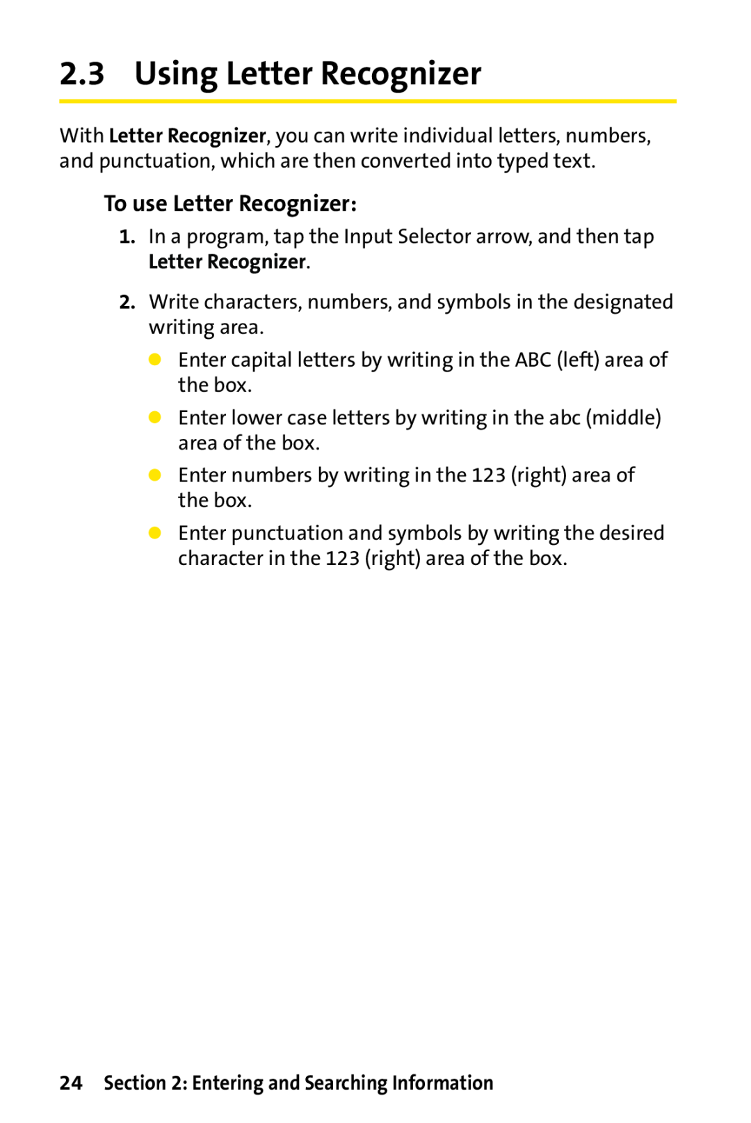 Sprint Nextel PPC-6700 manual Using Letter Recognizer, To use Letter Recognizer, Entering and Searching Information 