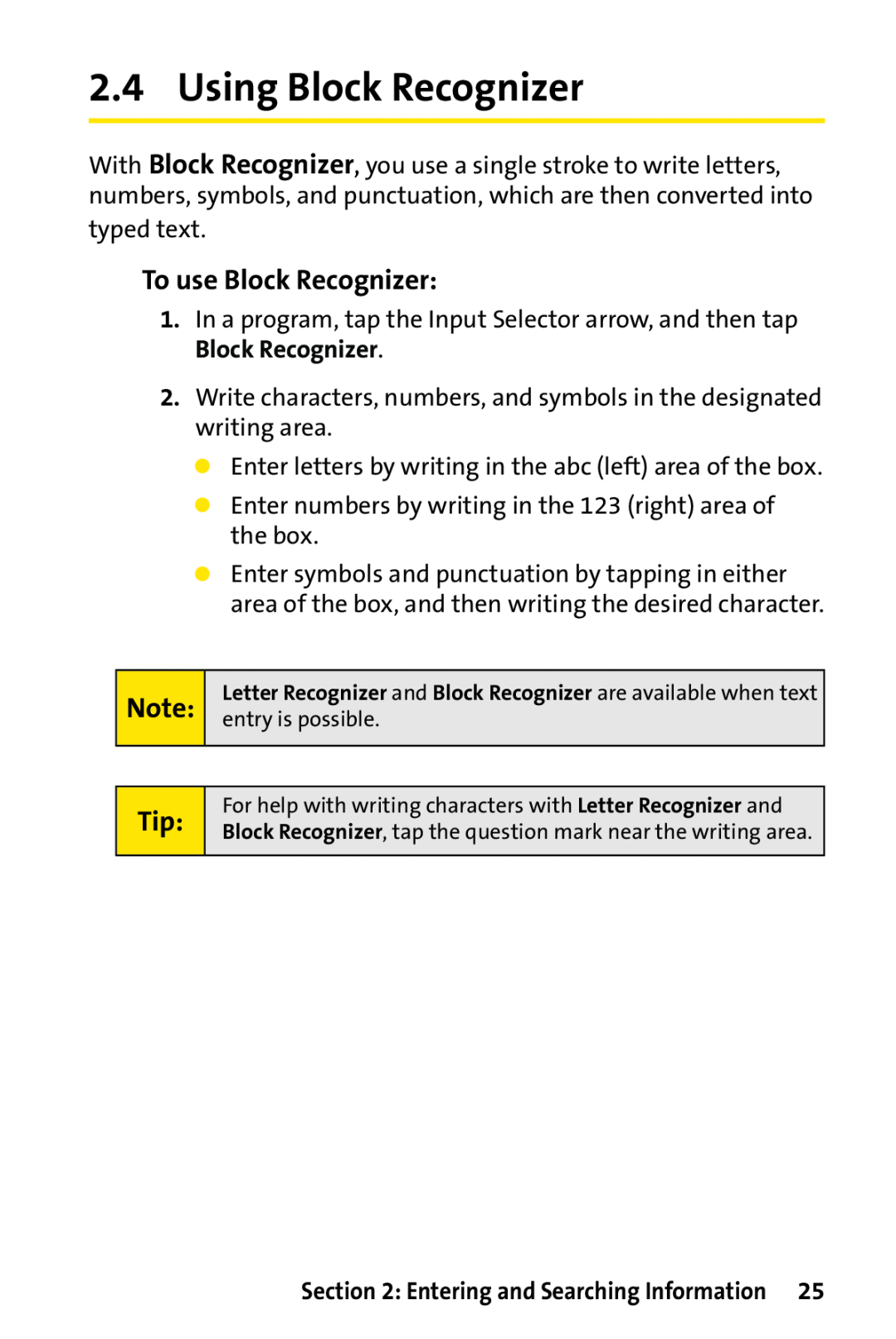 Sprint Nextel PPC-6700 manual Using Block Recognizer, To use Block Recognizer 