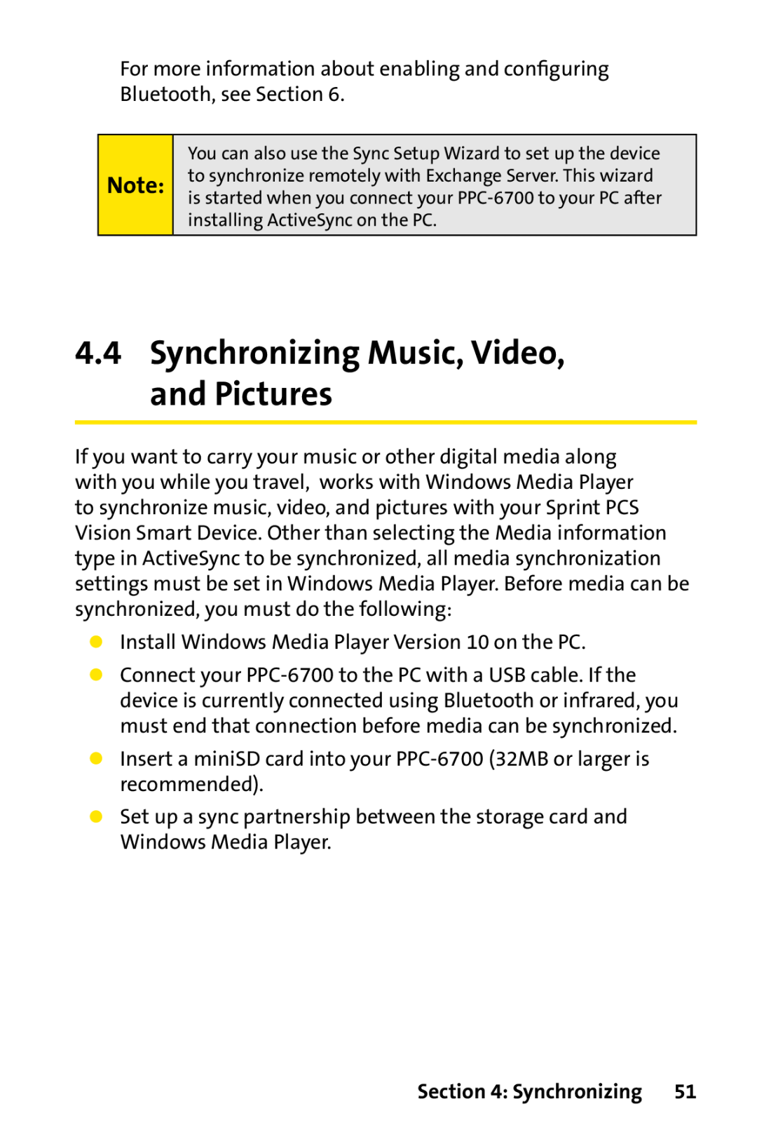 Sprint Nextel PPC-6700 manual Synchronizing Music, Video, and Pictures 