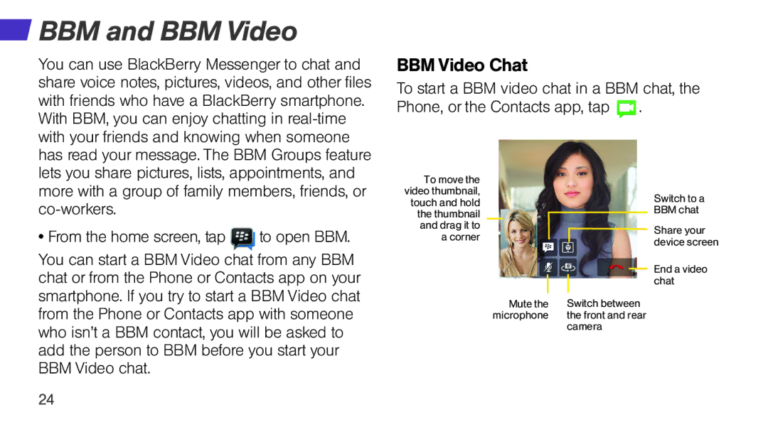 Sprint Nextel Q10 manual BBM and BBM Video, BBM Video Chat 