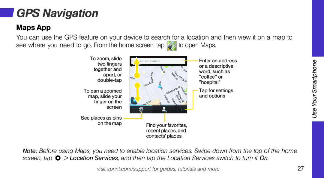 Sprint Nextel Q10 manual GPS Navigation, Maps App 