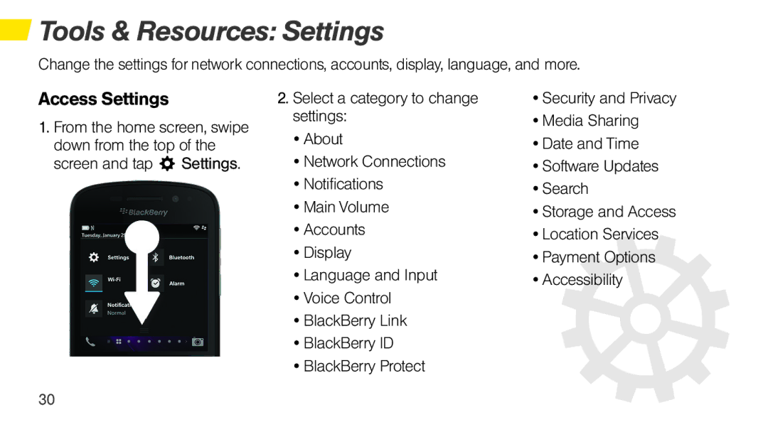 Sprint Nextel Q10 manual Tools & Resources Settings, Access Settings 