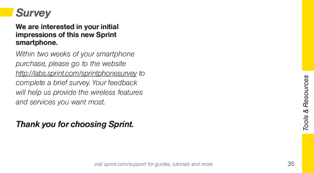 Sprint Nextel Q10 manual Survey, Thank you for choosing Sprint 