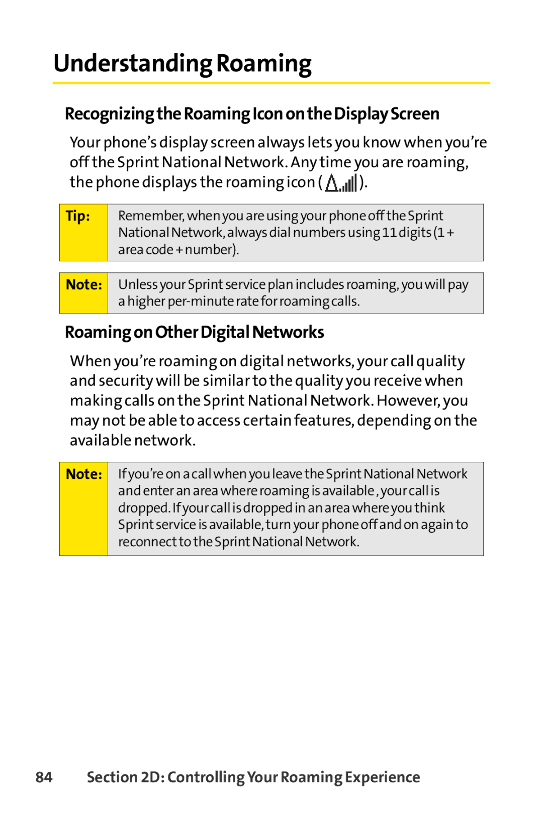 Sprint Nextel S1 manual Understanding Roaming, Recognizing the Roaming Icon on the Display Screen 