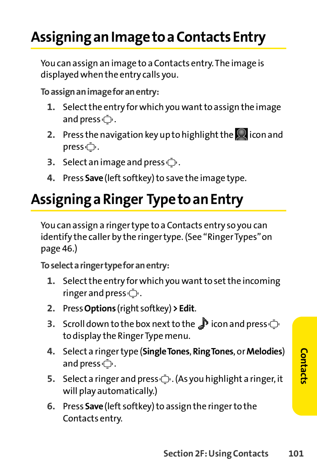 Sprint Nextel S1 Assigning a Ringer Type to an Entry, To assign an image for anentry, Toselecta ringertypefor an entry 