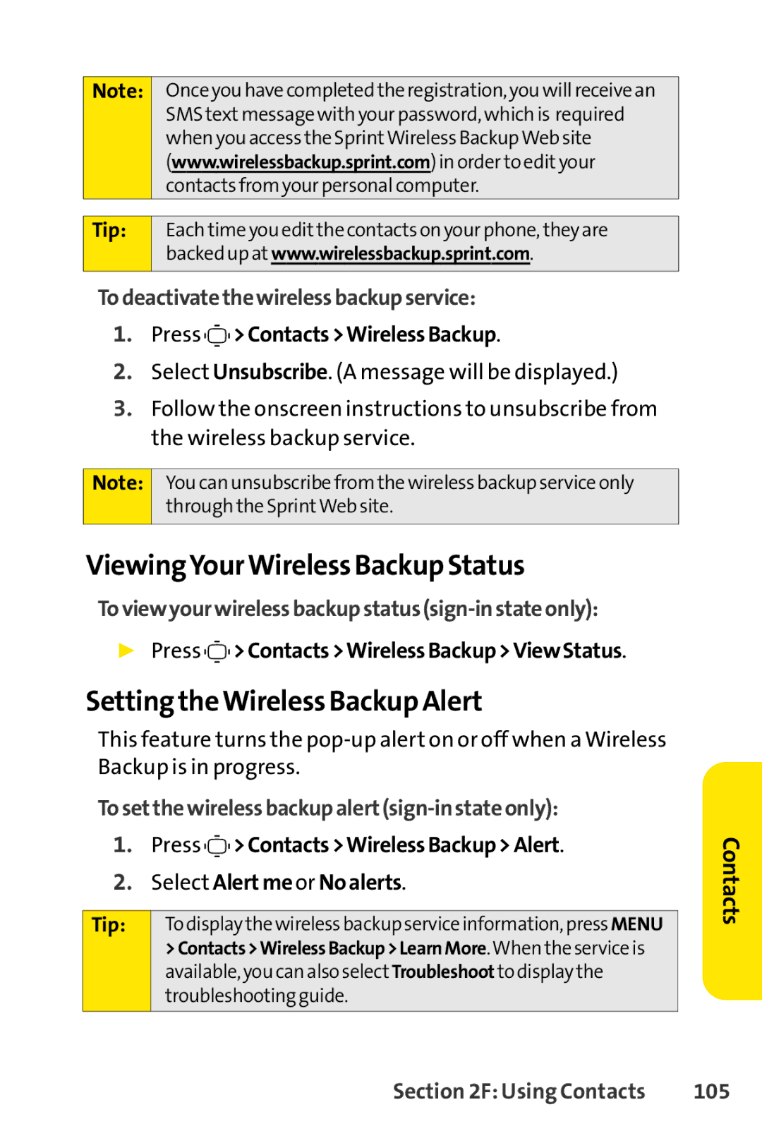 Sprint Nextel S1 manual ViewingYourWireless Backup Status, Setting theWireless Backup Alert 