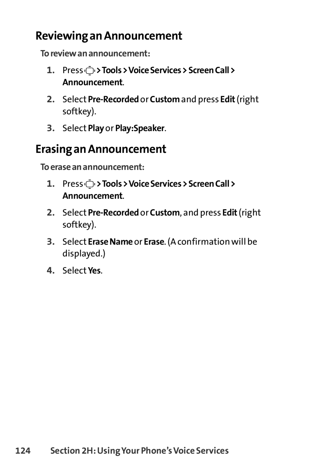 Sprint Nextel S1 manual Reviewing an Announcement, Erasing an Announcement, To reviewanannouncement, Toerasean announcement 