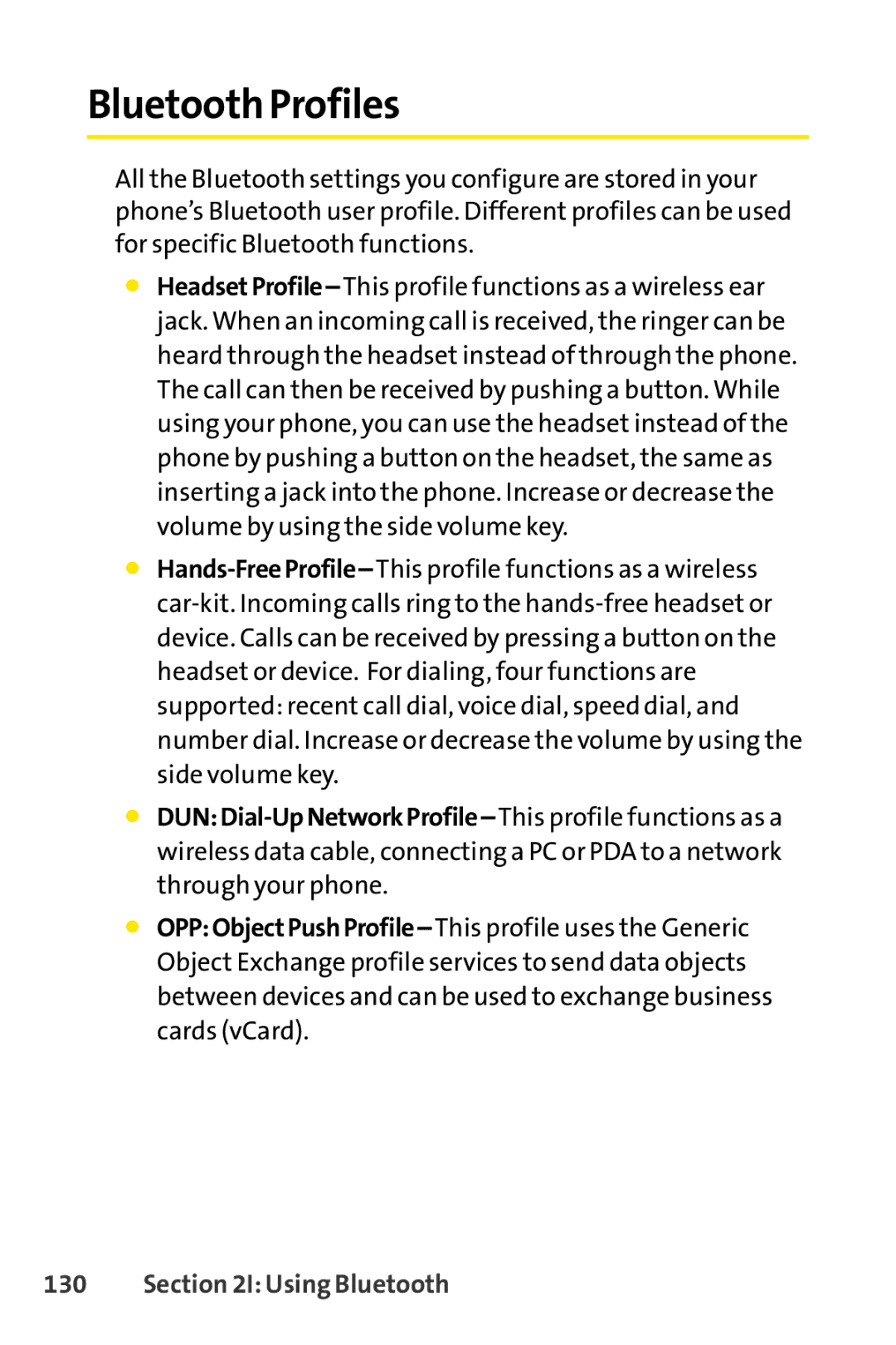 Sprint Nextel S1 manual Bluetooth Profiles 