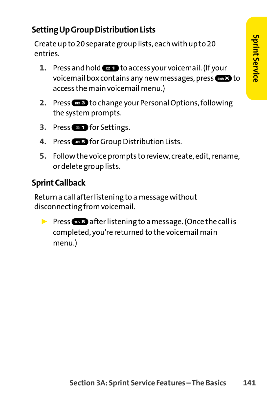 Sprint Nextel S1 manual SettingUpGroup Distribution Lists, SprintCallback, 141 