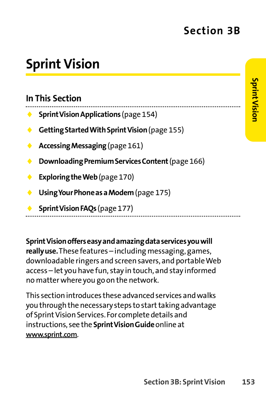 Sprint Nextel S1 manual Sprint Vision, 153 