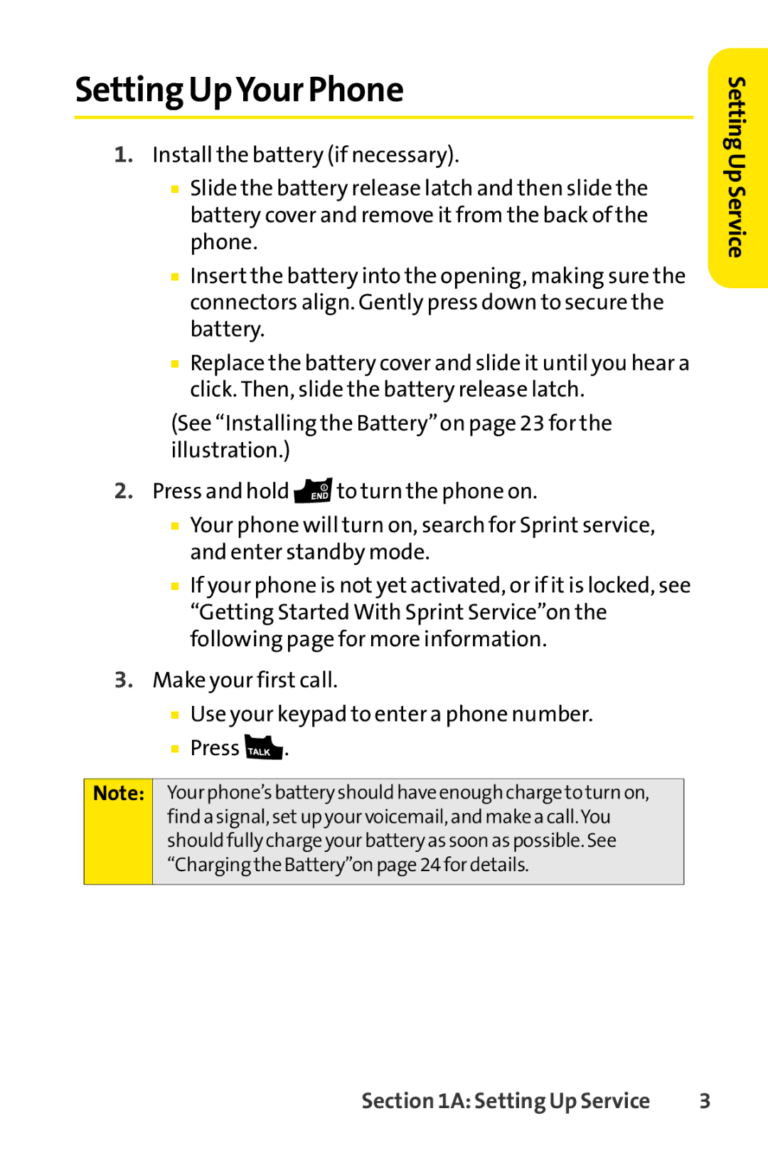 Sprint Nextel S1 manual Setting UpYour Phone 