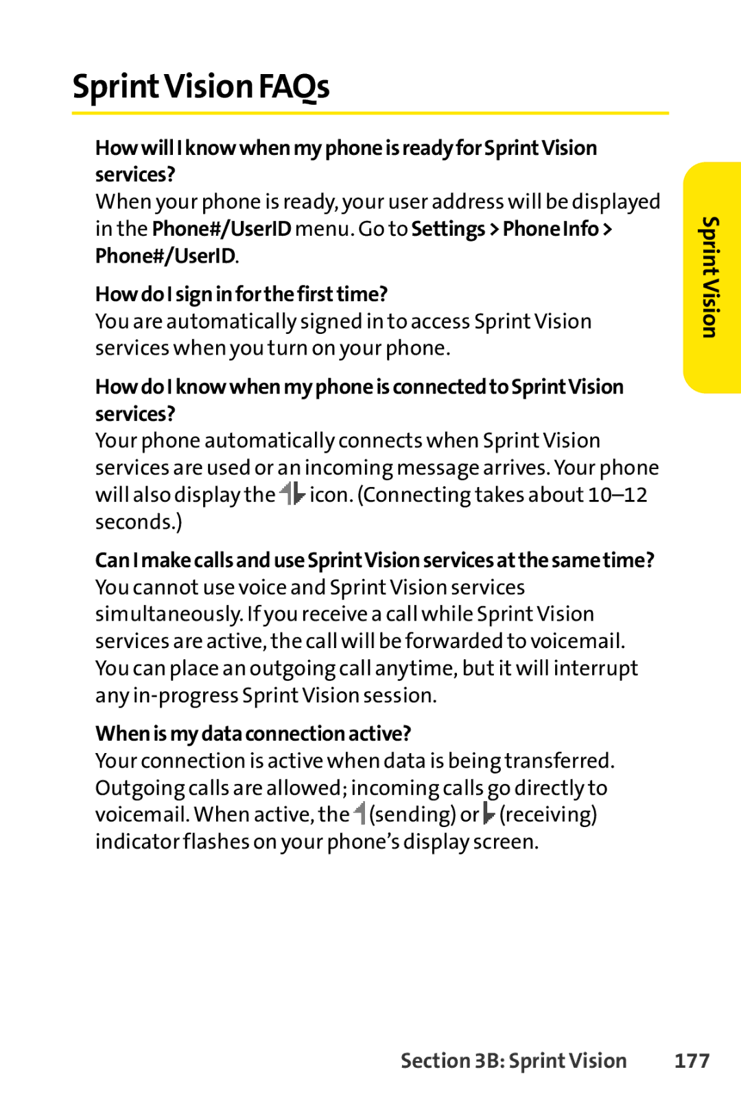 Sprint Nextel S1 manual SprintVision FAQs, How do I sign infor the firsttime?, 177 