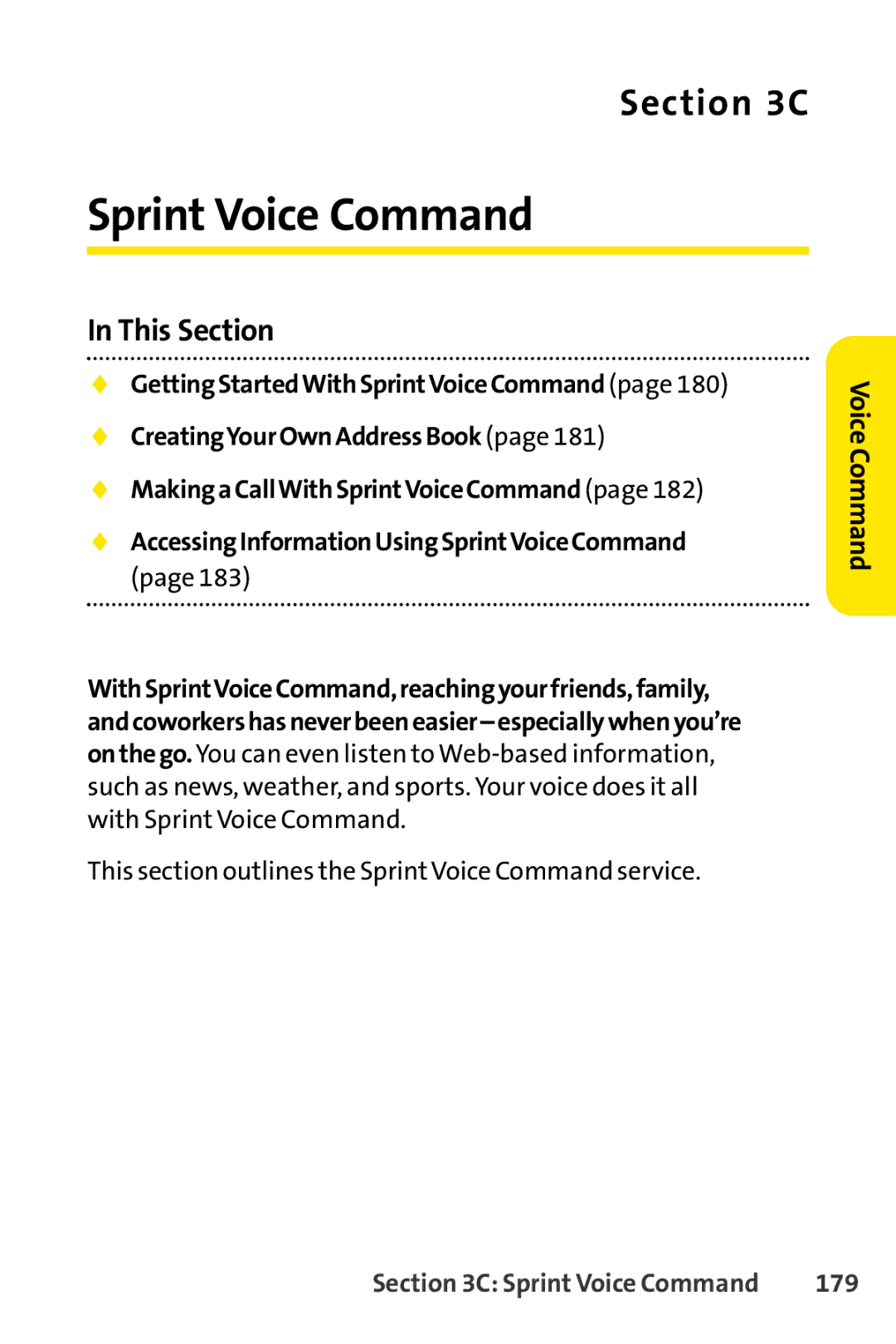 Sprint Nextel S1 manual Sprint Voice Command, 179 